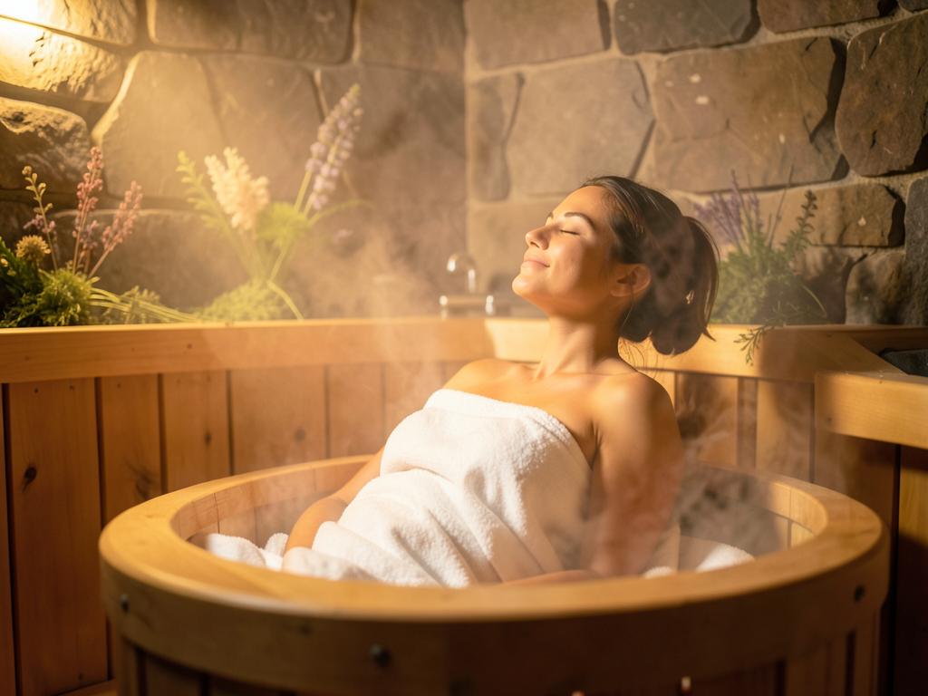 Mujer disfrutando un baño de vapor para eliminar toxinas